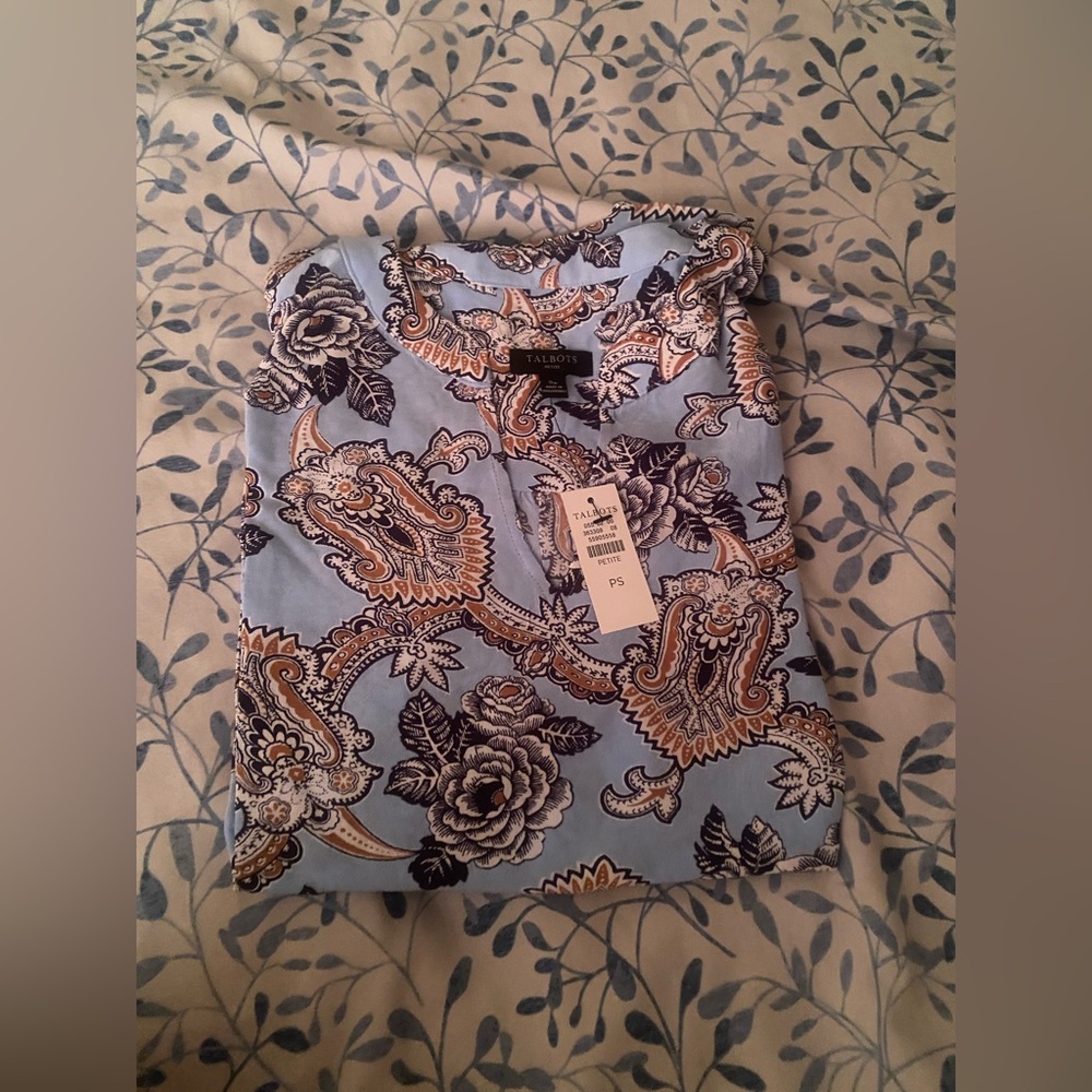 Talbots Light Blue Paisley & Floral Top